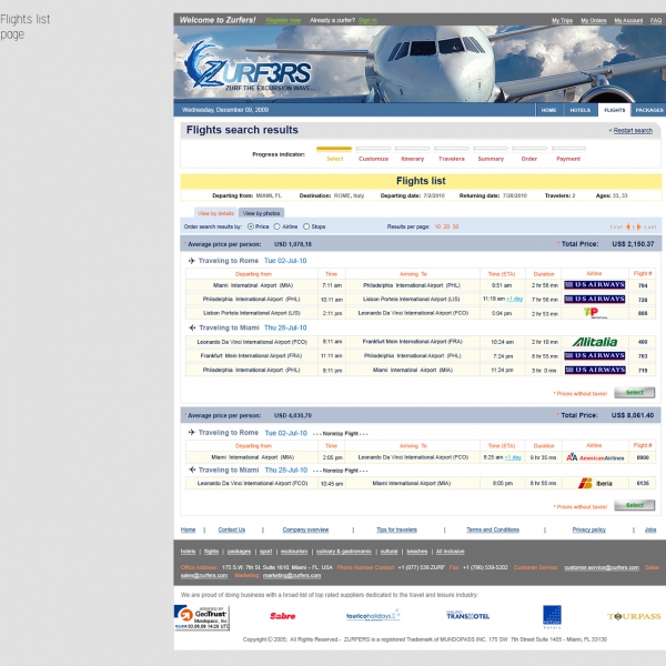 Flights page